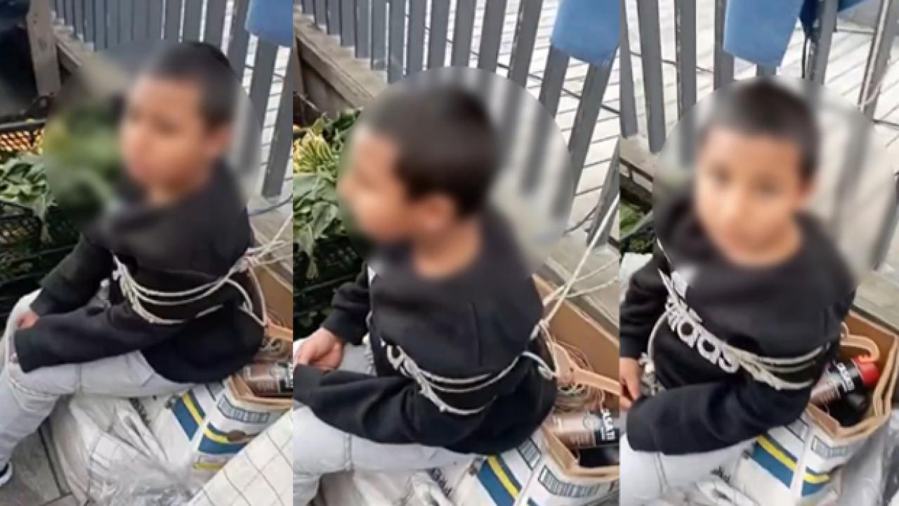 Sarıyer’de pazarda eşofman çalan çocuğun iple bağladığı anlar kamerada